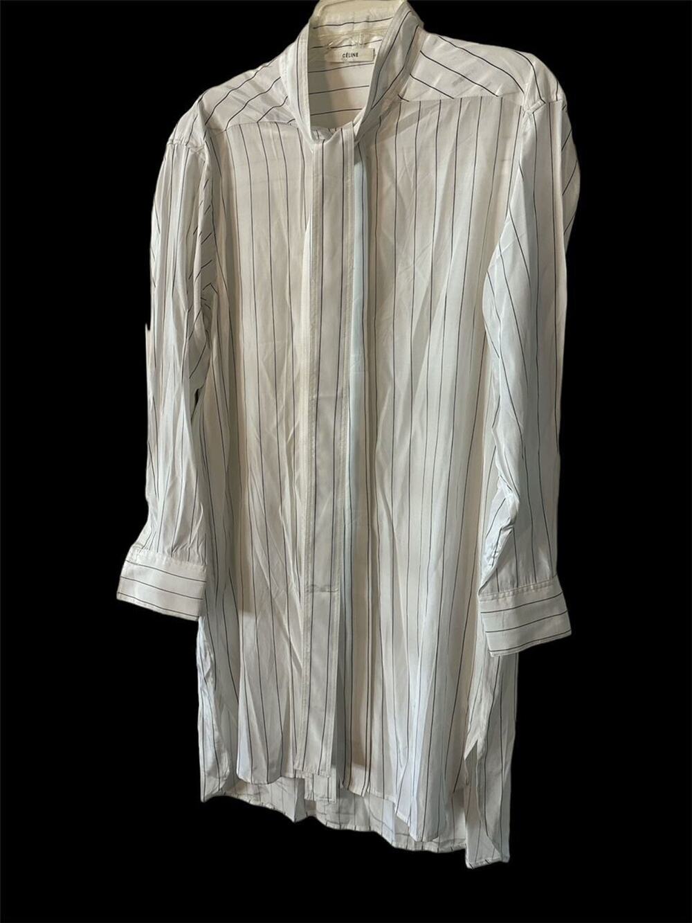 CELINE Striped Lavallière Shirt Dress SZ L